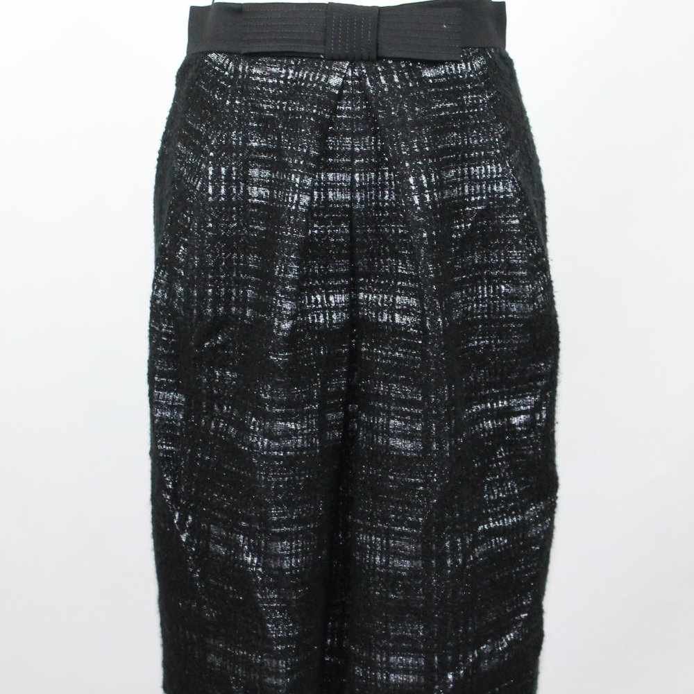 Hanii y Women's Skirt 42 Black Silver Tweed Metallic Bow Accent